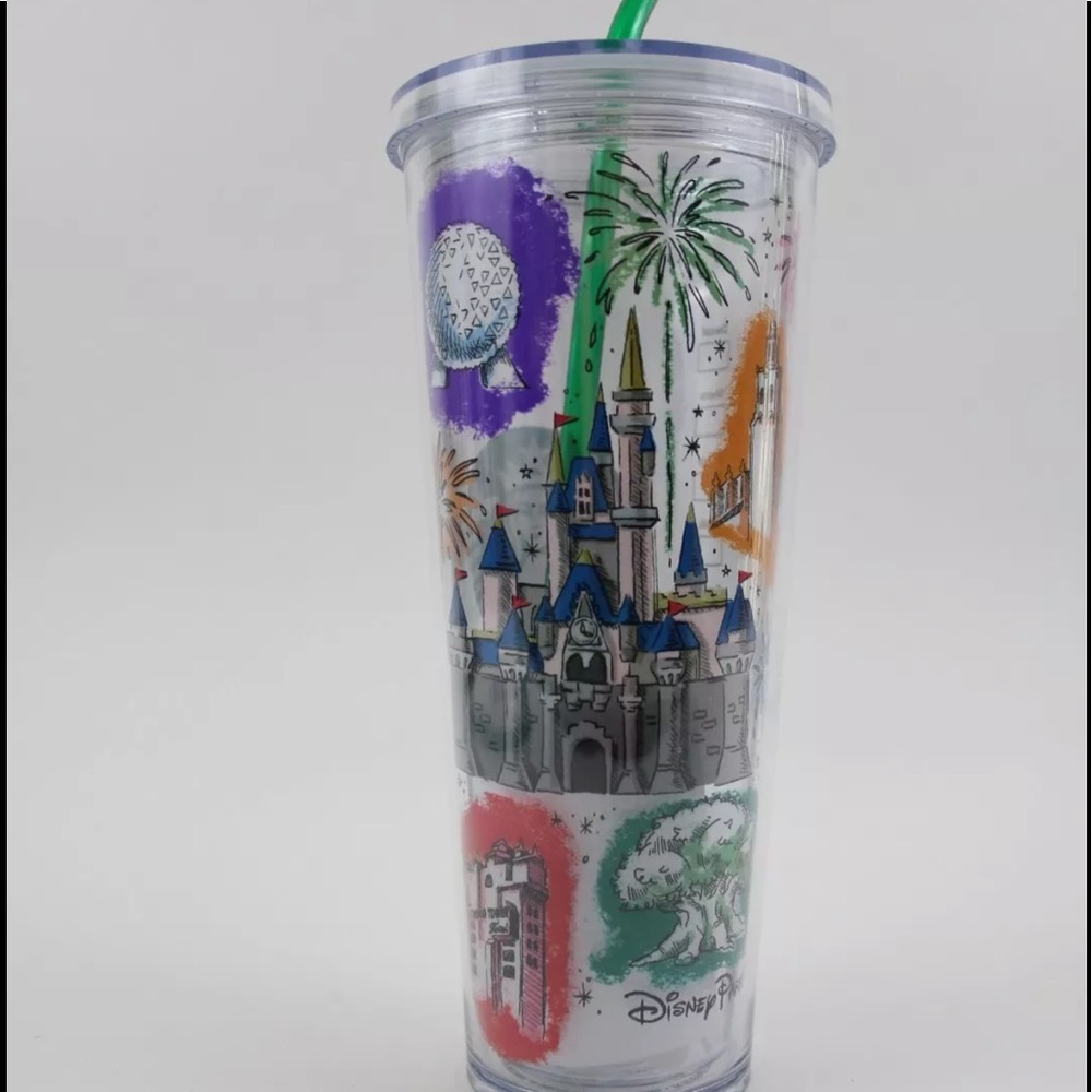 Starbucks Clear Castle Tumbler with Multicolor Sketch Art